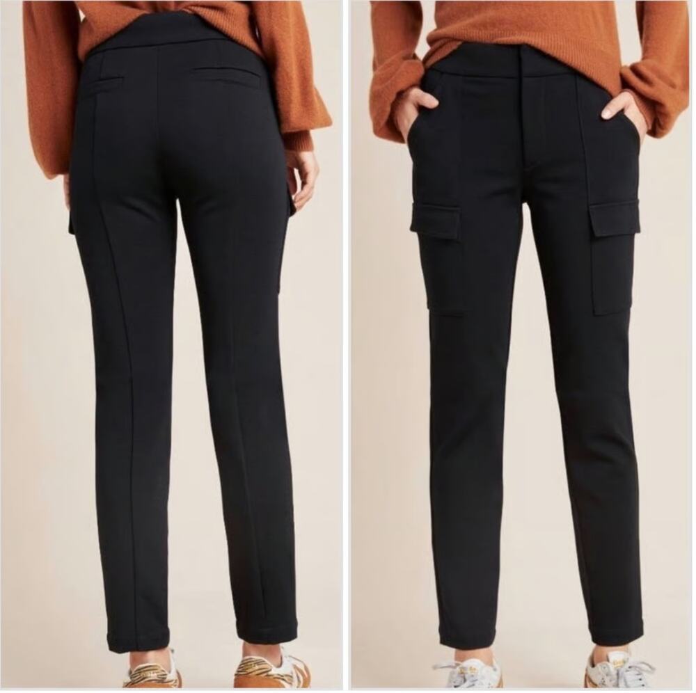 Anthropologie The Essential Slim Knit Cargo Pants Black US 6 ankle